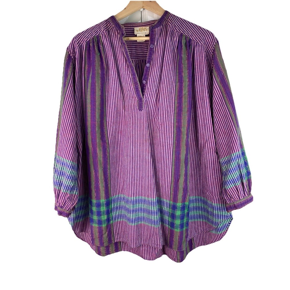 You Babes San Francisco Women's 12 Purple Striped Metallic Gold Popover Boho Top
